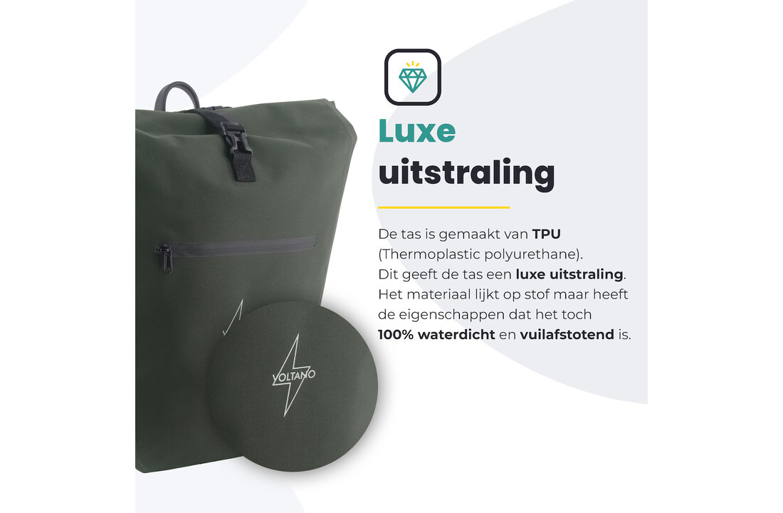Voltano Luxe E-bike Fietstas 28L - Olijf Groen - Pakaftas Met Laptop vak - 100% Waterdicht