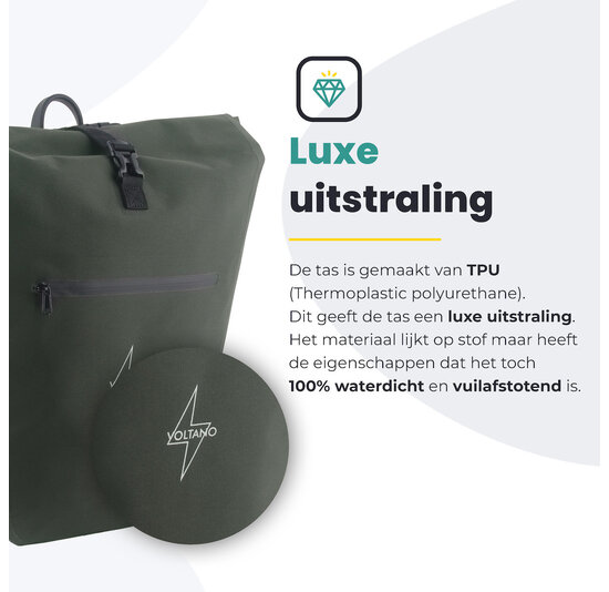 Voltano Luxe E-bike Fietstas 28L - Olijf Groen - Pakaftas Met Laptop vak - 100% Waterdicht