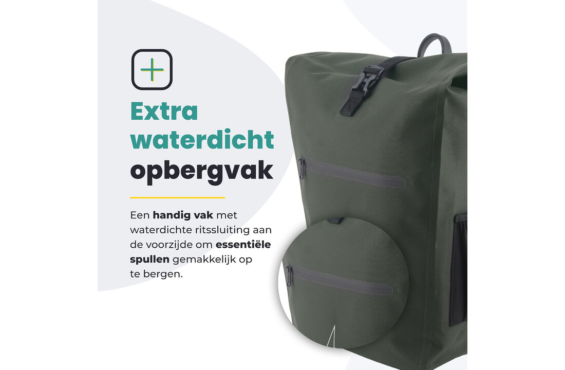 Voltano Luxe E-bike Fietstas 28L - Olijf Groen - Pakaftas Met Laptop vak - 100% Waterdicht