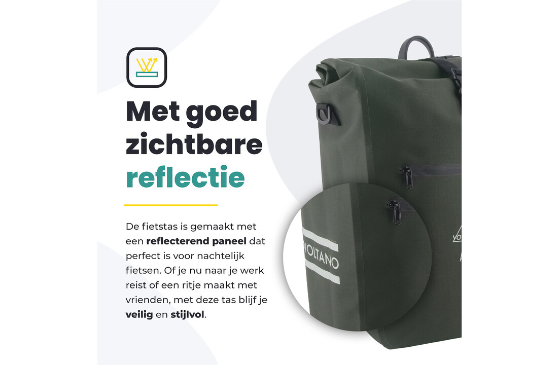 Voltano Luxe E-bike Fietstas 28L - Olijf Groen - Pakaftas Met Laptop vak - 100% Waterdicht