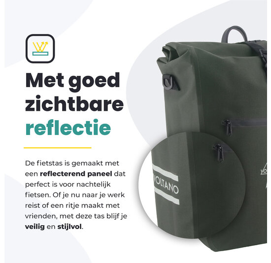 Voltano Luxe E-bike Fietstas 28L - Olijf Groen - Pakaftas Met Laptop vak - 100% Waterdicht