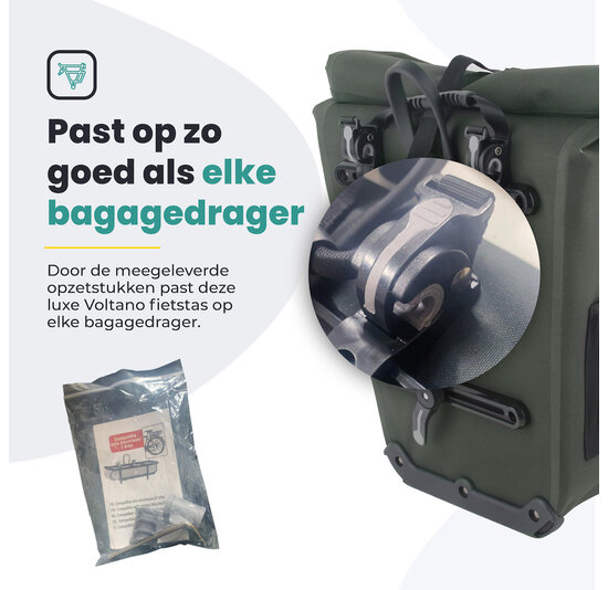Voltano Luxe E-bike Fietstas 28L - Olijf Groen - Pakaftas Met Laptop vak - 100% Waterdicht