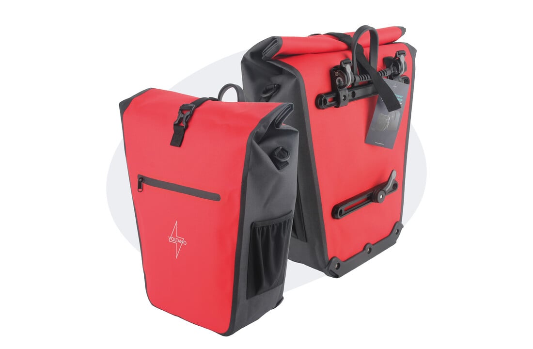 Voltano Luxe E-bike Fietstas 28L - Rood / Zwart - Pakaftas Met Laptop vak - 100% Waterdicht