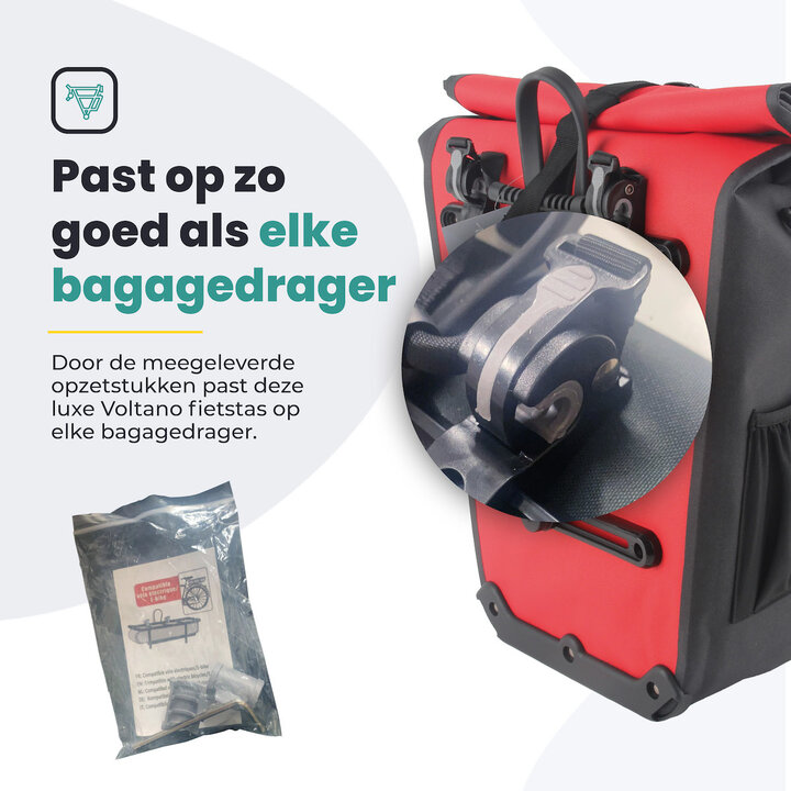 Voltano Luxe E-bike Fietstas 28L - Rood / Zwart - Pakaftas Met Laptop vak - 100% Waterdicht