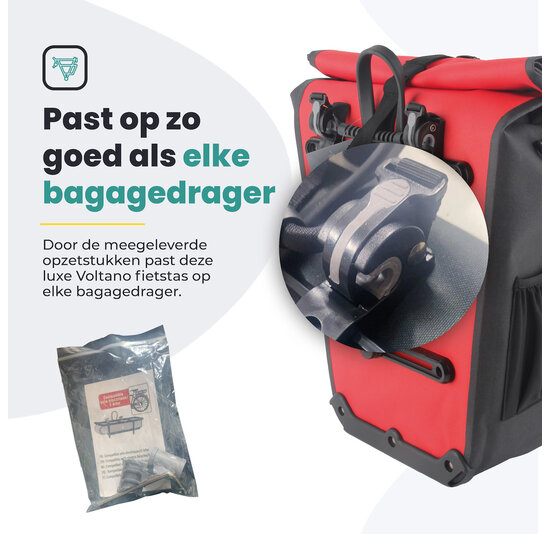 Voltano Luxe E-bike Fietstas 28L - Rood / Zwart - Pakaftas Met Laptop vak - 100% Waterdicht