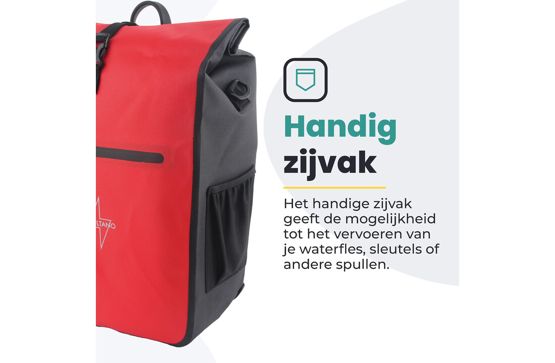 Voltano Luxe E-bike Fietstas 28L - Rood / Zwart - Pakaftas Met Laptop vak - 100% Waterdicht