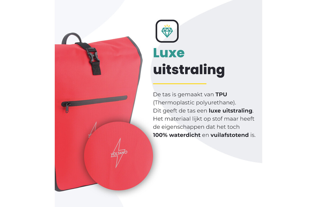Voltano Luxe E-bike Fietstas 28L - Rood / Zwart - Pakaftas Met Laptop vak - 100% Waterdicht