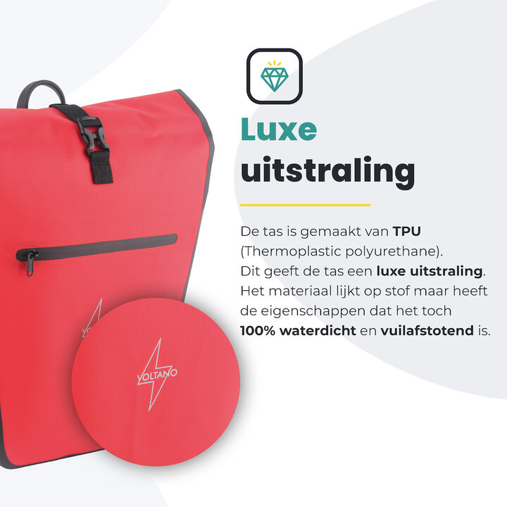 Voltano Luxe E-bike Fietstas 28L - Rood / Zwart - Pakaftas Met Laptop vak - 100% Waterdicht