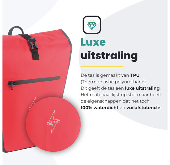 Voltano Luxe E-bike Fietstas 28L - Rood / Zwart - Pakaftas Met Laptop vak - 100% Waterdicht