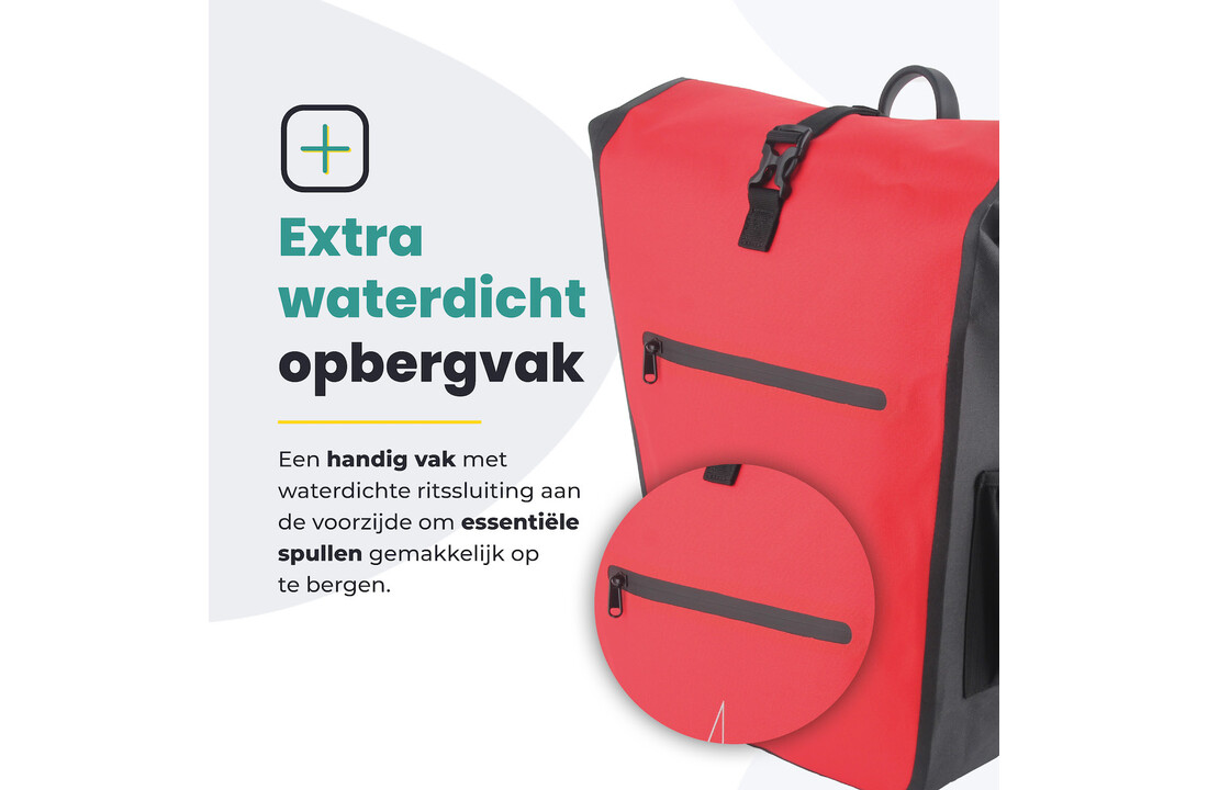 Voltano Luxe E-bike Fietstas 28L - Rood / Zwart - Pakaftas Met Laptop vak - 100% Waterdicht