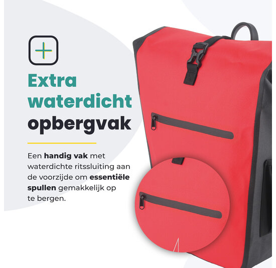 Voltano Luxe E-bike Fietstas 28L - Rood / Zwart - Pakaftas Met Laptop vak - 100% Waterdicht