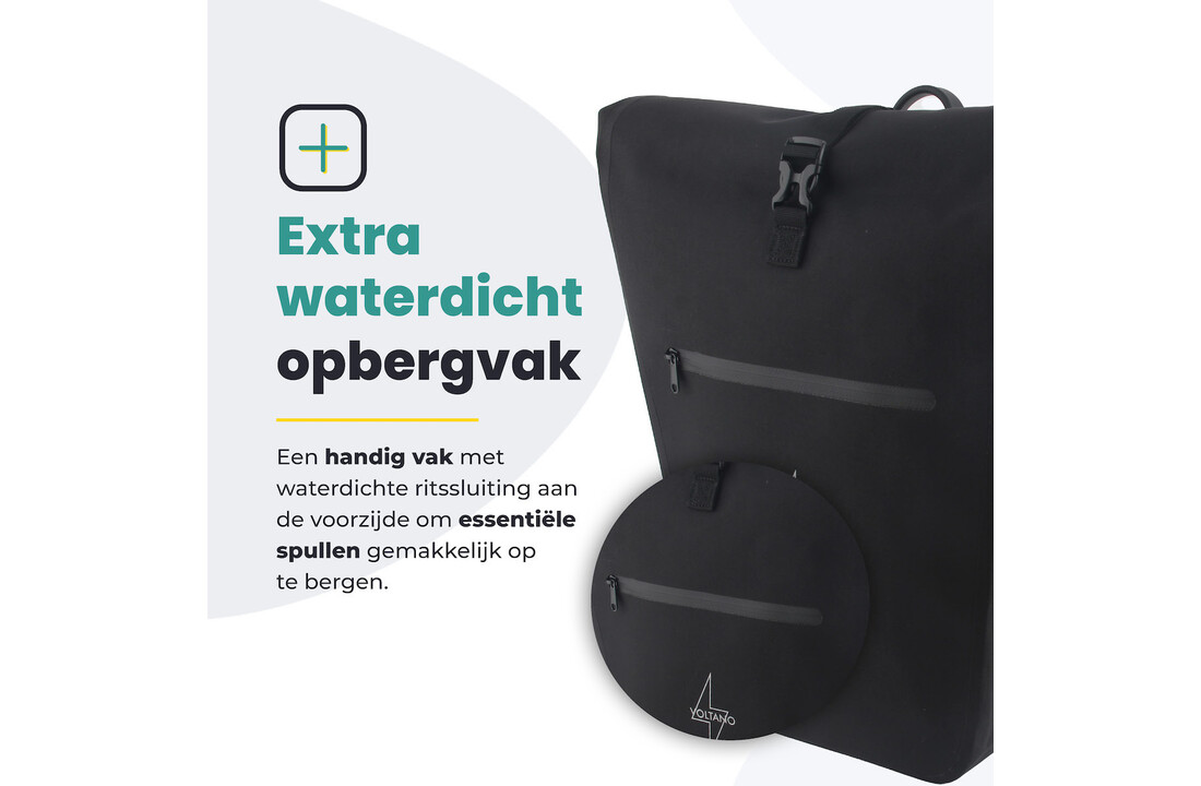 Voltano Luxe E-bike Fietstas 28L - Zwart - Pakaftas Met Laptop vak - 100% Waterdicht