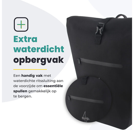 Voltano Luxe E-bike Fietstas 28L - Zwart - Pakaftas Met Laptop vak - 100% Waterdicht