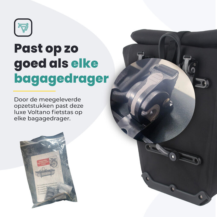 Voltano Luxe E-bike Fietstas 28L - Zwart - Pakaftas Met Laptop vak - 100% Waterdicht