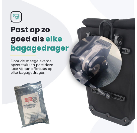 Voltano Luxe E-bike Fietstas 28L - Zwart - Pakaftas Met Laptop vak - 100% Waterdicht