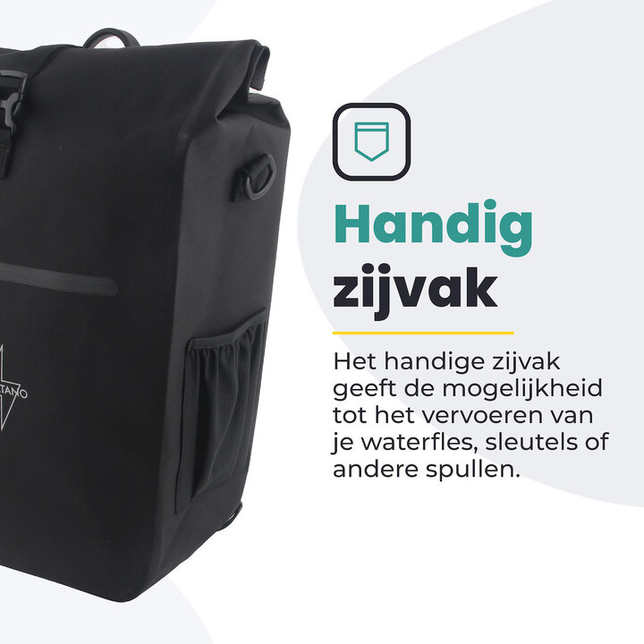 Voltano Luxe E-bike Fietstas 28L - Zwart - Pakaftas Met Laptop vak - 100% Waterdicht