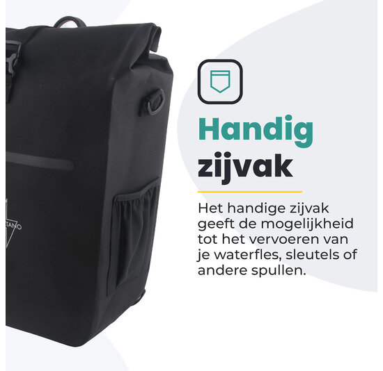 Voltano Luxe E-bike Fietstas 28L - Zwart - Pakaftas Met Laptop vak - 100% Waterdicht