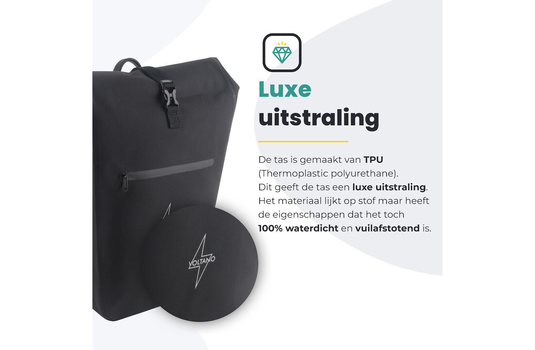 Voltano Luxe E-bike Fietstas 28L - Zwart - Pakaftas Met Laptop vak - 100% Waterdicht