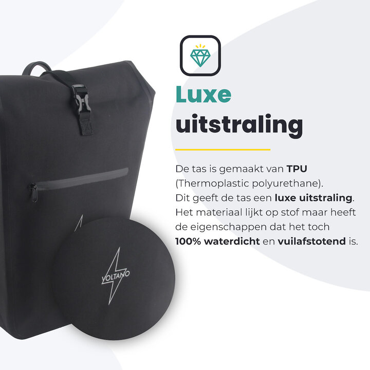 Voltano Luxe E-bike Fietstas 28L - Zwart - Pakaftas Met Laptop vak - 100% Waterdicht