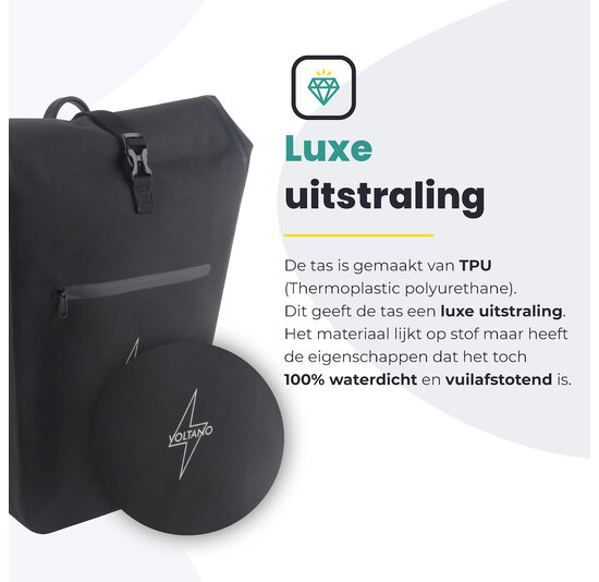 Voltano Luxe E-bike Fietstas 28L - Zwart - Pakaftas Met Laptop vak - 100% Waterdicht