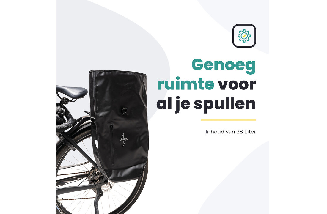 Voltano Luxe Fietstas 28L - Greek Zwart - Enkele Pakaftas - 100% Waterdicht