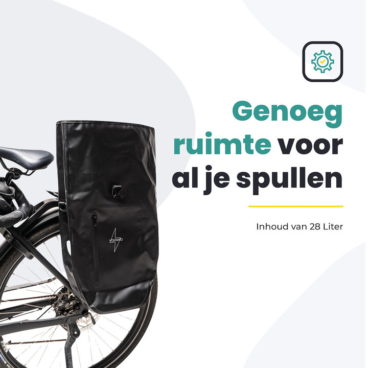 Voltano Luxe Fietstas 28L - Greek Zwart - Enkele Pakaftas - 100% Waterdicht