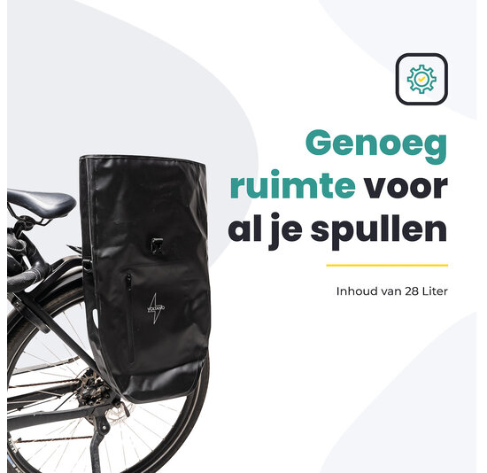 Voltano Luxe Fietstas 28L - Greek Zwart - Enkele Pakaftas - 100% Waterdicht