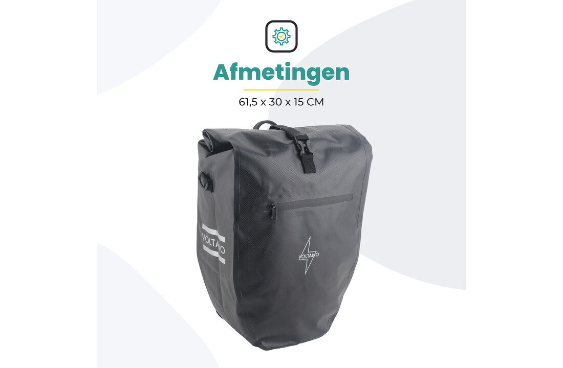 Voltano Luxe Fietstas 28L - Greek Zwart - Enkele Pakaftas - 100% Waterdicht