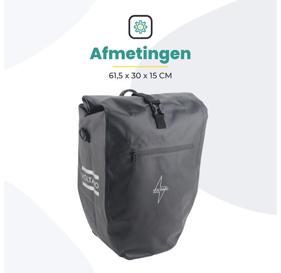 Voltano Luxe Fietstas 28L - Greek Zwart - Enkele Pakaftas - 100% Waterdicht