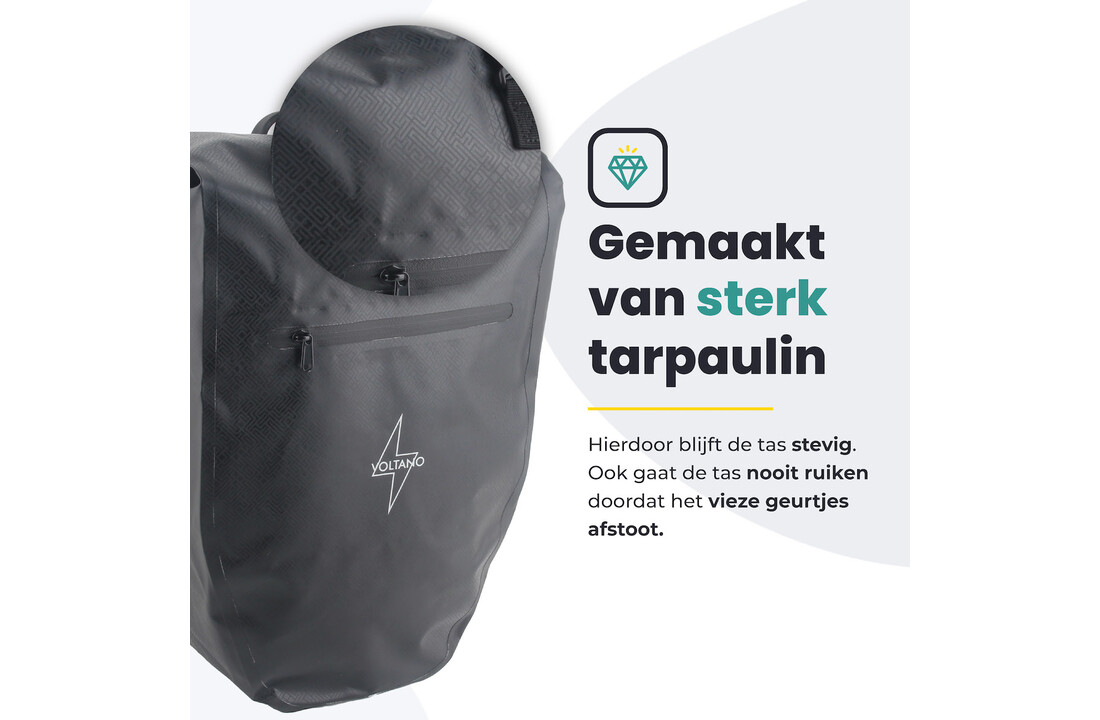 Voltano Luxe Fietstas 28L - Greek Zwart - Enkele Pakaftas - 100% Waterdicht