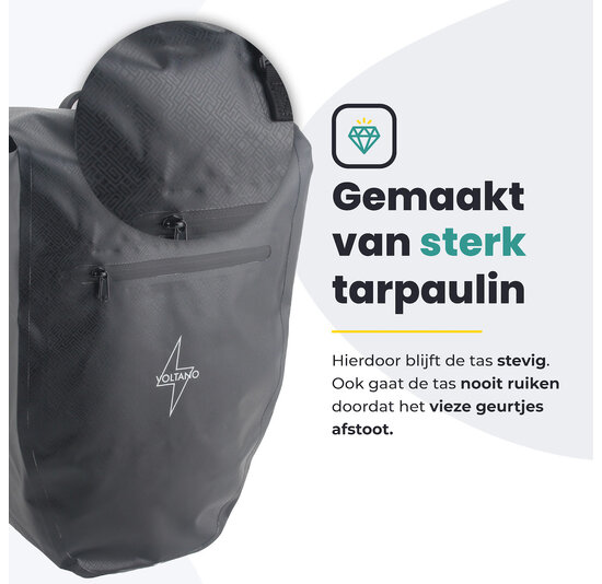 Voltano Luxe Fietstas 28L - Greek Zwart - Enkele Pakaftas - 100% Waterdicht