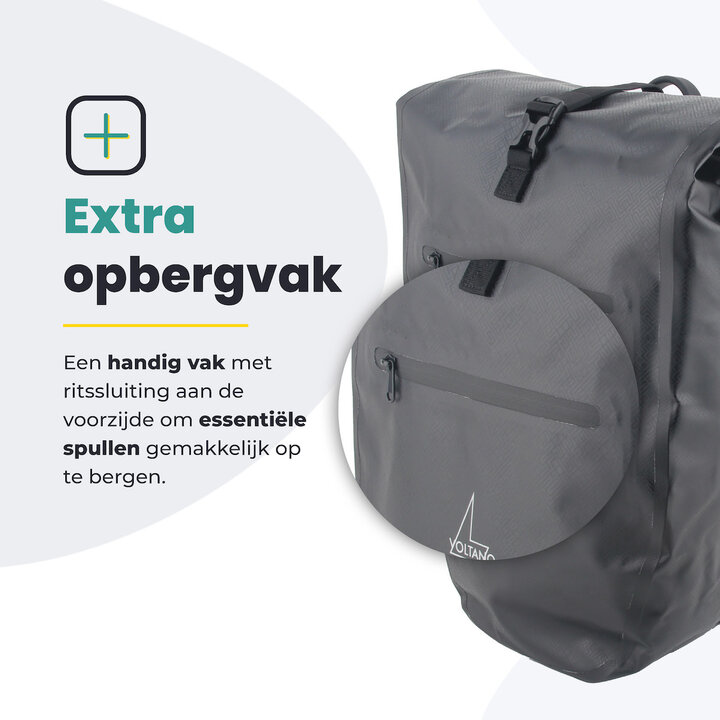 Voltano Luxe Fietstas 28L - Greek Zwart - Enkele Pakaftas - 100% Waterdicht
