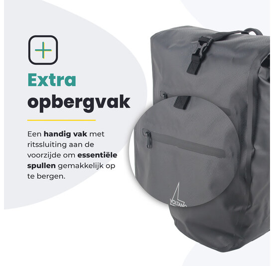 Voltano Luxe Fietstas 28L - Greek Zwart - Enkele Pakaftas - 100% Waterdicht
