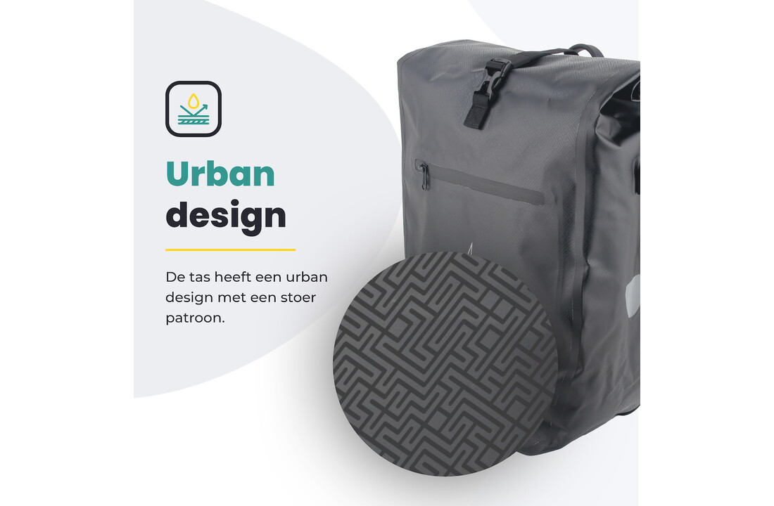 Voltano Luxe Fietstas 28L - Greek Zwart - Enkele Pakaftas - 100% Waterdicht