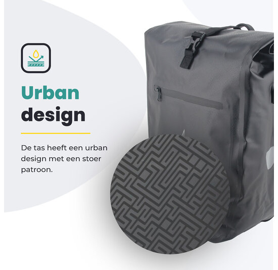 Voltano Luxe Fietstas 28L - Greek Zwart - Enkele Pakaftas - 100% Waterdicht