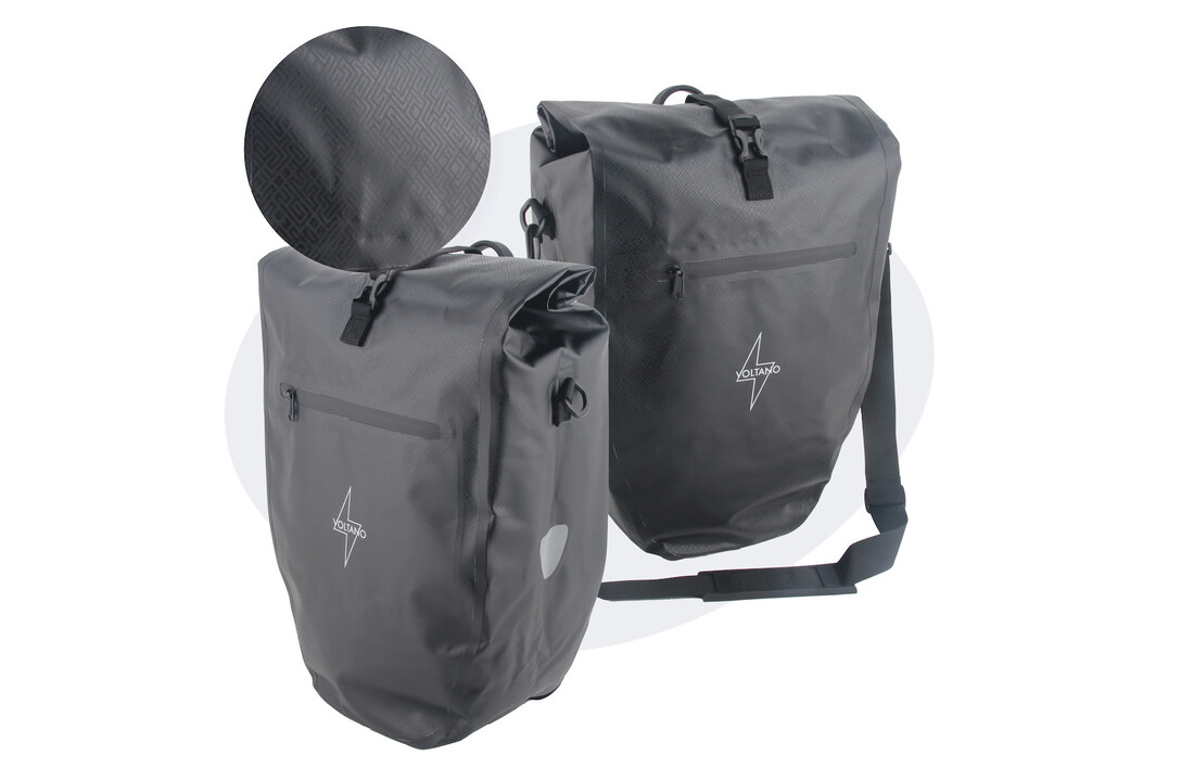 Voltano Luxe Fietstas 28L - Greek Zwart - Enkele Pakaftas - 100% Waterdicht