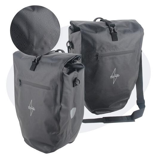 Voltano Luxe Fietstas 28L - Greek Zwart - Enkele Pakaftas - 100% Waterdicht