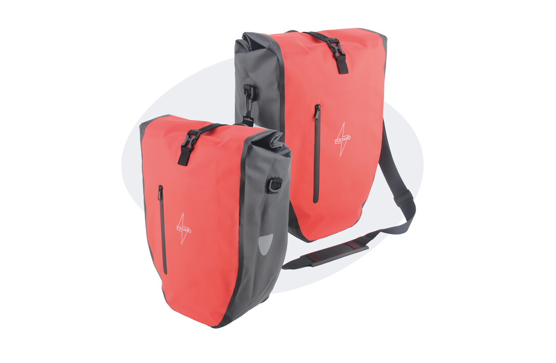 Voltano Luxe Fietstas 28L - Rood / Zwart - Enkele Pakaftas - 100% Waterdicht