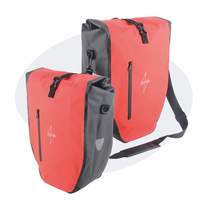Voltano Luxe Fietstas 28L - Rood / Zwart - Enkele Pakaftas - 100% Waterdicht