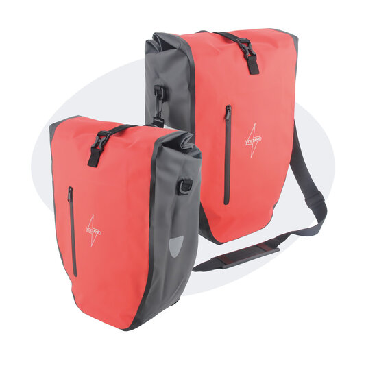 Voltano Luxe Fietstas 28L - Rood / Zwart - Enkele Pakaftas - 100% Waterdicht