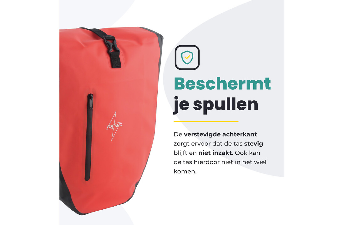 Voltano Luxe Fietstas 28L - Rood / Zwart - Enkele Pakaftas - 100% Waterdicht