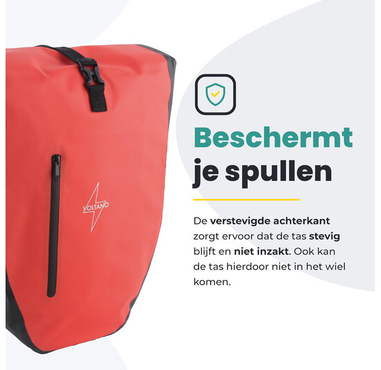 Voltano Luxe Fietstas 28L - Rood / Zwart - Enkele Pakaftas - 100% Waterdicht