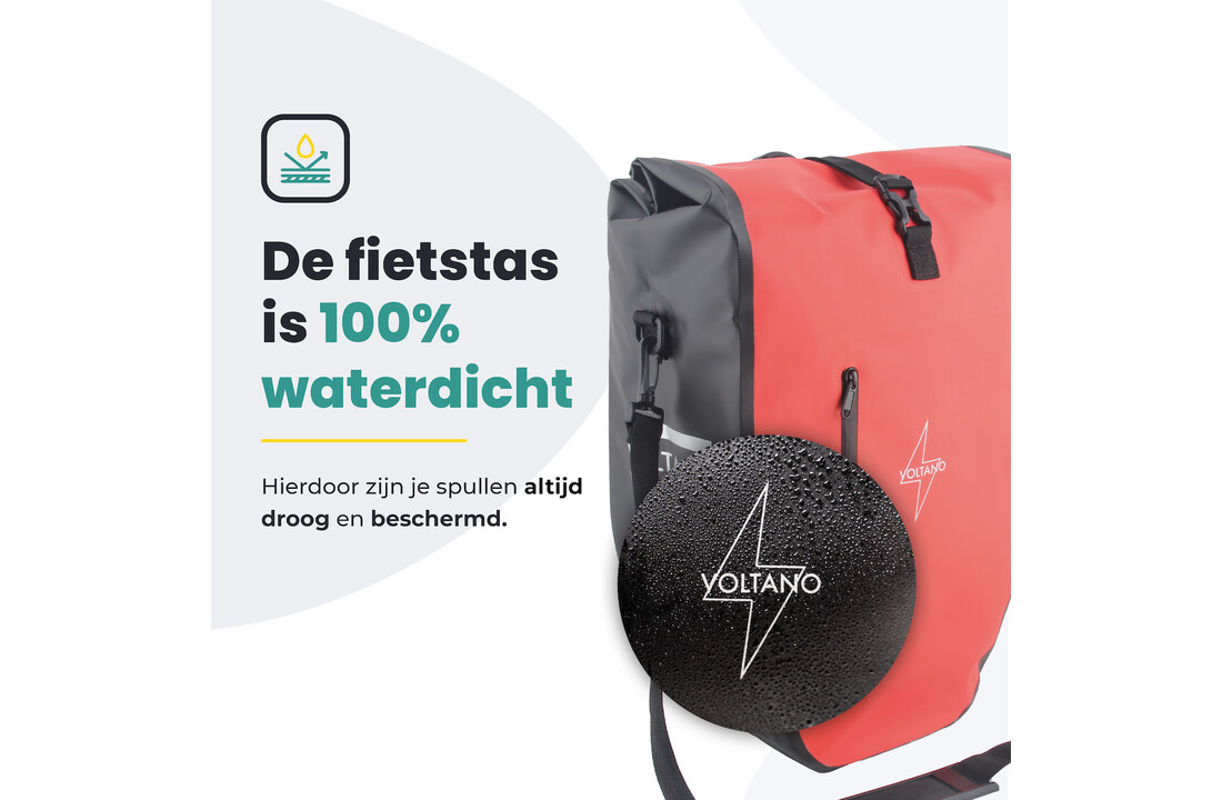Voltano Luxe Fietstas 28L - Rood / Zwart - Enkele Pakaftas - 100% Waterdicht
