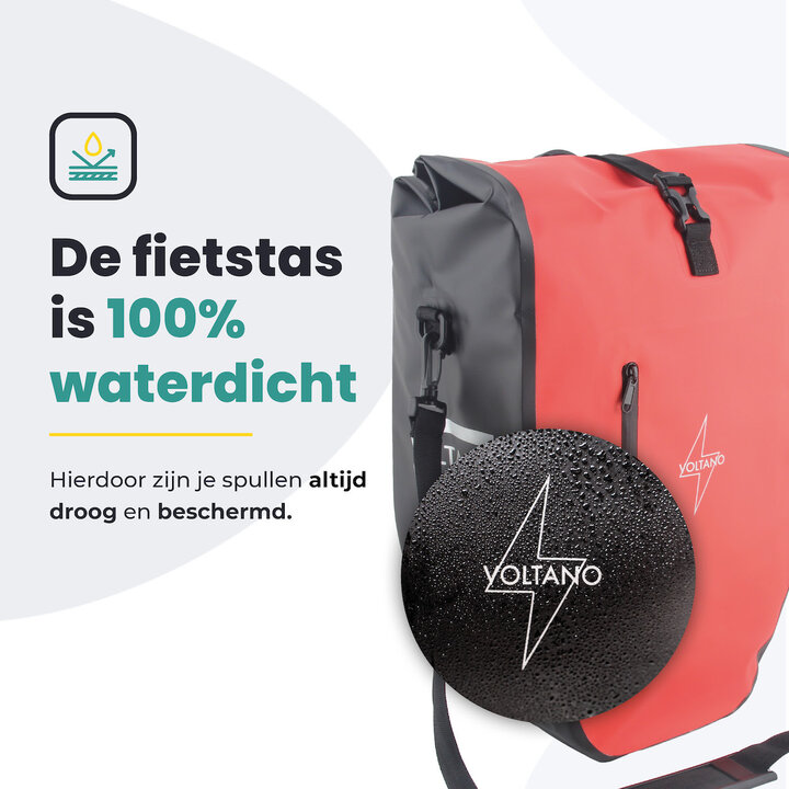 Voltano Luxe Fietstas 28L - Rood / Zwart - Enkele Pakaftas - 100% Waterdicht