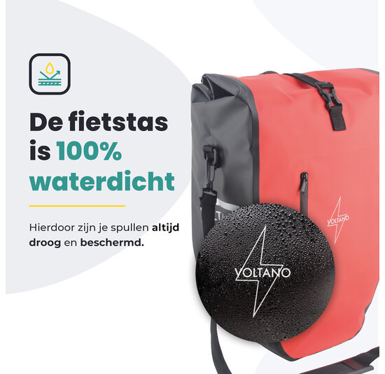 Voltano Luxe Fietstas 28L - Rood / Zwart - Enkele Pakaftas - 100% Waterdicht