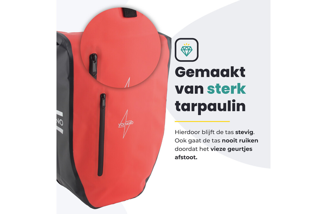 Voltano Luxe Fietstas 28L - Rood / Zwart - Enkele Pakaftas - 100% Waterdicht