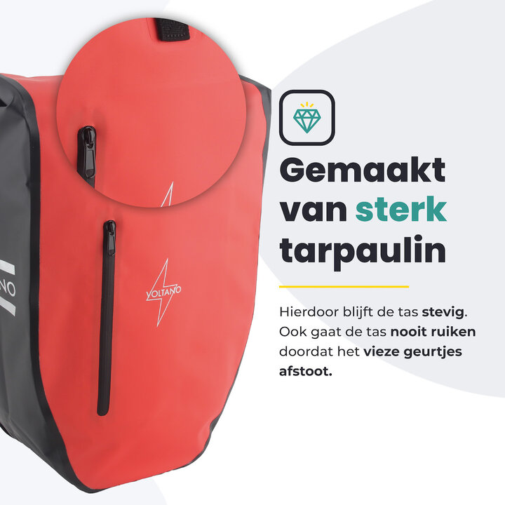 Voltano Luxe Fietstas 28L - Rood / Zwart - Enkele Pakaftas - 100% Waterdicht
