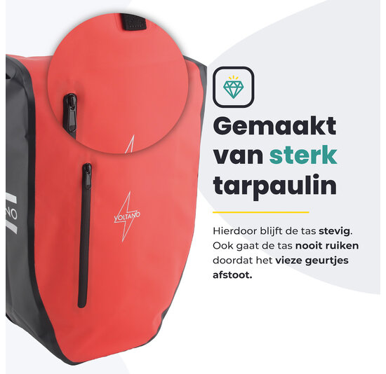 Voltano Luxe Fietstas 28L - Rood / Zwart - Enkele Pakaftas - 100% Waterdicht