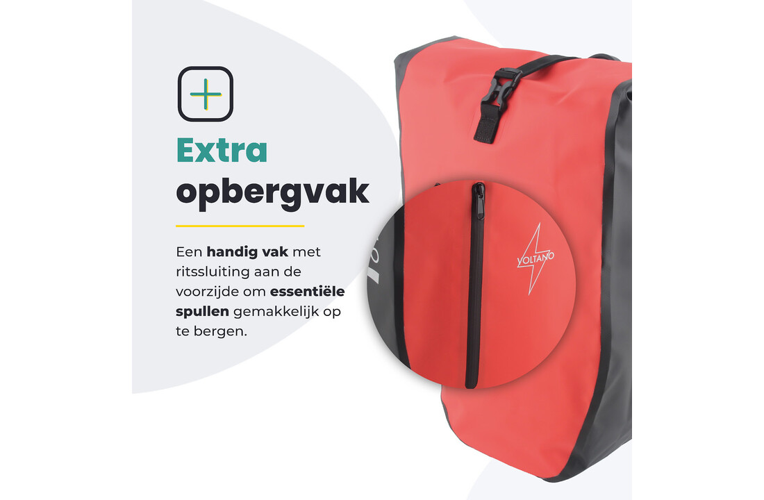Voltano Luxe Fietstas 28L - Rood / Zwart - Enkele Pakaftas - 100% Waterdicht
