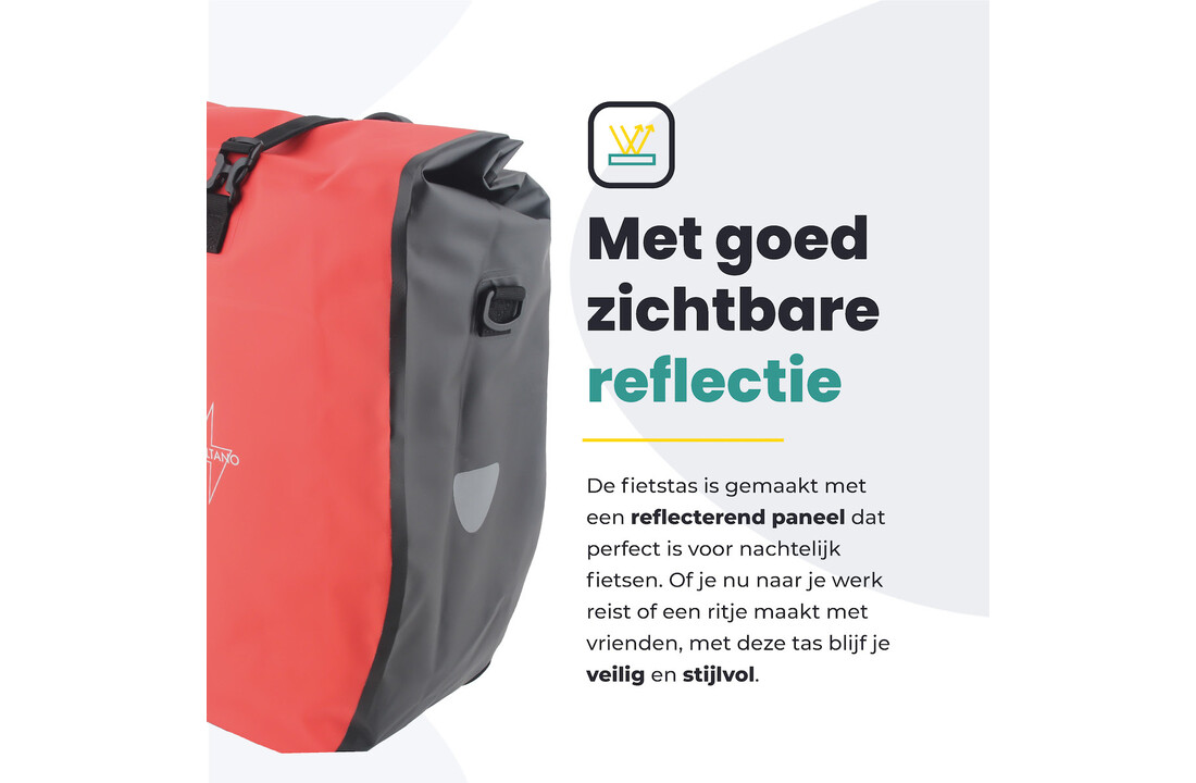 Voltano Luxe Fietstas 28L - Rood / Zwart - Enkele Pakaftas - 100% Waterdicht